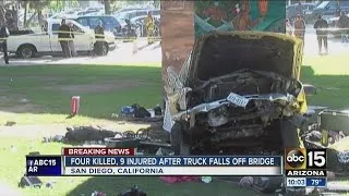 Truck crashes, falls of San Diego bridge