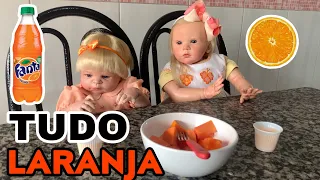 ROTINA DE UM DIA INTEIRO DAS BEBÊS REBORN COMENDO TUDO LARANJA | GABI REBORN