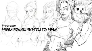 From rough sketch to final stage - draw with me character design  ASMR + music