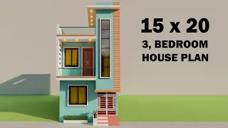 3 Bedroom house plan,small 3 bedroom house,3d makan ka naksha,small duplex house design,15x20 HOUSE