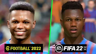 eFootball 2022 vs FIFA 22  - FC Barcelona Players Face Comparison ● NEXT GEN Graphics