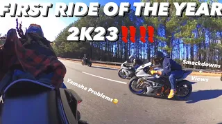 FIRST RIDE OF THE YEAR‼️ SMACKDOWNS + VIEWS | YAMAHA R1 Vs GSXR 1000R Vs S1000RR