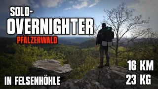 24 h Solo-Overnighter - In Felsenhöhle | Pfälzerwald | Regen | Trekking | 16 km + 23 kg