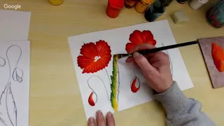Рисуем маки за 10 15мин плоскими и круглыми кистями/Draw poppies for 10 15min with flat and round