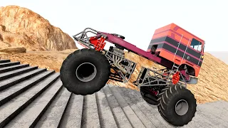 Monster Cars vs Stairs Jump Extreme Crash #76 BeamNG drive