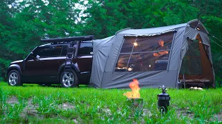 💰 SUPER CAR, SUPER TENT 🍗 Overnight Camping on Greenfield | LAND ROVER DEFENDER 130, ASMR