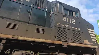 NS 265 Double with DPU at Cameron, NY going by idle Wabash HU