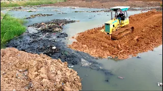 FULL Processing 100% Road Connecting KOMATSU Bulldozer D31P Pushing Soil & 10Wheels Truck Dumping