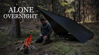 2 Days Solo Overnight-Quick Diamond Tarp Survival Shelter- Bushcraft Camping-Big Burger on the Grill