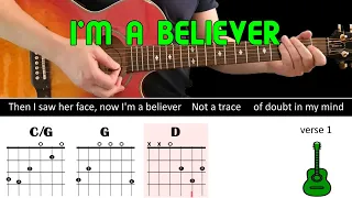 I'M A BELIEVER - Guitar lesson - Acoustic guitar (with chords & lyrics) - The Monkees