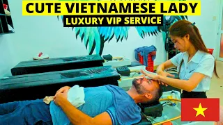 Is This The CUTEST VIETNAMESE Barbershop Lady? LUXURY VIP Service in Da Nang