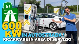 RICARICARE Auto elettrica in AUTOSTRADA !!!   AREA DI SERVIZIO Secchia Ovest A1