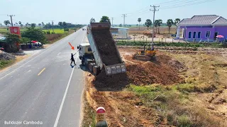 Perfect first project start a new project pour soil pour soil into the field with a 10 ton truck