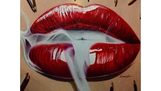 Realistic smoking red lips drawing timelapse