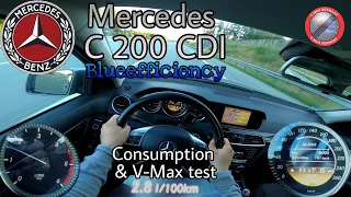 Mercedes C 200 CDI BlueEFFICIENCY T-Modell S204 TOP SPEED & COMSUMPTION POV test on GERMAN AUTOBAHN