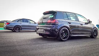 400+whp VW Golf R (mk6)  -vs-  700hp Mercedes E63S AMG