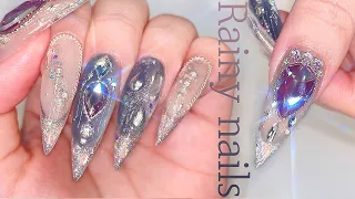 Raindrops nails🌫💧 Super easy gel extension! nail art / ASMR