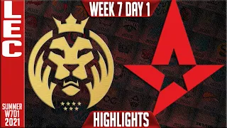 MAD vs AST Highlights | LEC Summer 2021 W7D1 | MAD Lions vs Astralis