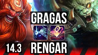 GRAGAS vs RENGAR (TOP) | 74% winrate, 9/1/7, Godlike | KR Challenger | 14.3