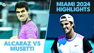 Carlos Alcaraz vs Lorenzo Musetti Brilliant Shotmaking | Miami 2024 Highlights