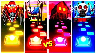 Lightning McQueen Eater 🆚 Bus Eater 🆚 Spider House Head 🆚 Thomas The Train Exe Tiles Hop EDM Rush🎶