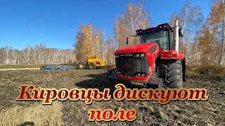 Два КИРОВЦА К-739МСт-1 и К-700 дискуют стерню после пшеницы