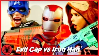 Funny Captain America vs Iron Man Nerf War w Monkey King comic in real life SuperHero Kids