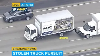 FULL CHASE (3 Views): LAPD chasing driver in STOLEN box truck along PCH in Malibu
