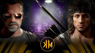 (Terminator) Arnold Schwarzenegger Vs (Rambo) Sylvester Stallone Fight on Hard Mortal Kombat 11