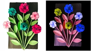 how to make paper craft wall hanging | Rose paper flower wall decor Diy Room decor |Home decor ideas