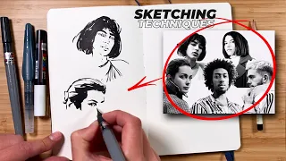 Sketchbook PORTRAIT sketching techniques (ideas & practice!)