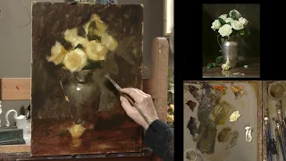 Preview Painting White Roses in Silver with Limited Palette Elizabeth Robbins