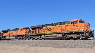 BNSF 5738 Leads Coal Train SB at Old Pueblo Rd Crossing with 2 Rear DPU's! 2x2