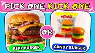 Pick One, Kick One - Real Food VS Candy! 🍔🍬