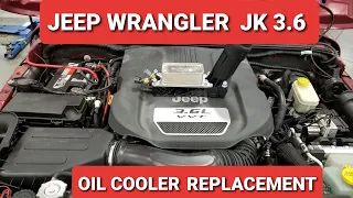 3.6 Pentastar Jeep Wrangler Unlimited Rubicon JKUR Oil Cooler Replacement How To Oil Leak Fix