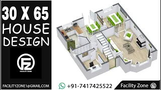 30 by 65 House Plan 3d || 2BHK SET || ghar ka naksha | Facility Zone | +91-7417425522
