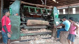 Wood Peeling Machine Working Process | Plywood Material Core Veneer Making