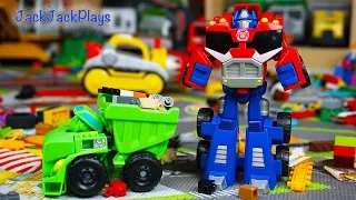 New Transformers Rescue Bots Toy! Boulder Bulldozer and Optimus Prime Truck for Kids | JackJackPlays