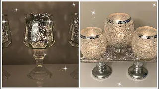 $2 DOLLAR TREE GLAM CANDLE HOLDERS DIY'S |   3 PC CRUSHED GLASS CANDLE HOLDER