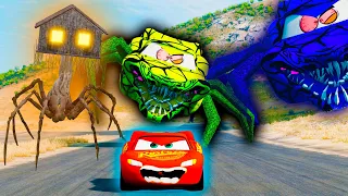 Lightning McQueen's Epic Escape from Spider-Legged Monsters feat. House Head Eater! | BeamNG.Drive
