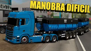 MANOBRA COMPLICADA DENTRO DA CIDADE NO RODO-TREM - SCANIA 520 V8 RONCO DIRETO - ETS 2 MODS BR