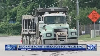 Dump truck plows into utility pole, closes Fayetteville’s Cliffdale Road