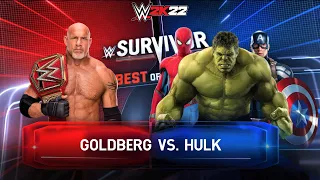 Goldberg vs. Hulk [with Avengers: Spider-Man and Captain America] at Survivor Series PPV | WWE 2K22