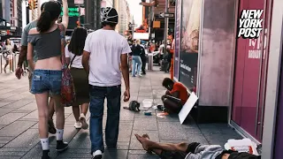 Times Square overrun with drugs, homeless people in troubling throwback to crime-ridden '90s