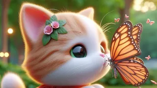 AI cute cat kiss butterfly|I love cat 🐈#ai #3d #realistic #trending#love#cute#cat #butterfly#kitten