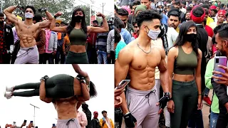 Couples Fitness Freak Goes In Public Place | Reactions In India | Motivation | Fitness Master Deepak