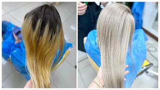 Total blond, cold pearlescent shade. How to lighten a strongly regrown root and red length