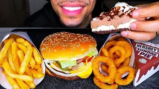 ASMR EATING BURGER KING IMPOSSIBLE WHOPPER CRISPY ONION RINGS FRIES JERRY NO TALKING MUKBANG