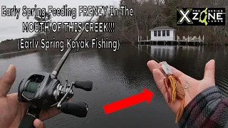 Early Spring Feeding FRENZY In The MOUTH OF THIS CREEK!!! (Early Spring Kayak Fishing)