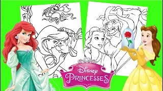 Disney Coloring Pages Princess Ariel, Flounder and Princess Belle for kids